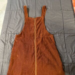 Rust Brown Corduroy Pinafore Dress with Front Zip